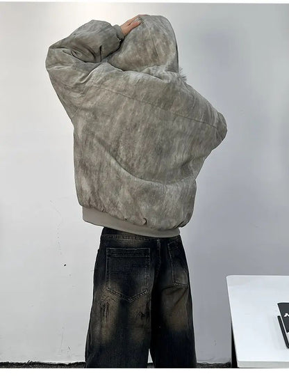 Cotton jacket with fur collar eagle embroidered and tie-dyeed winter men's design outdoor jacket thick and comfortable