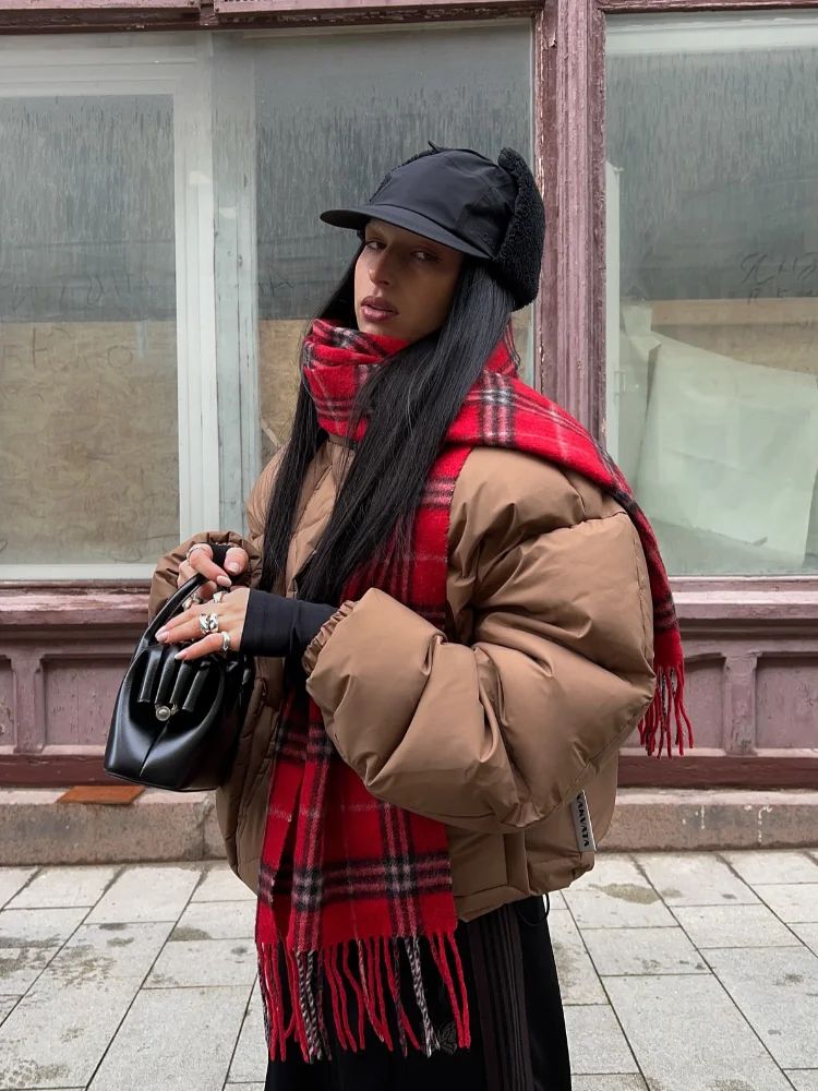 Detachable Hooded Padded Jackets Women's Loose Full Sleeves Zipper Pockets Stand Collar Coats 2025 Autumn Winter Female Outwear