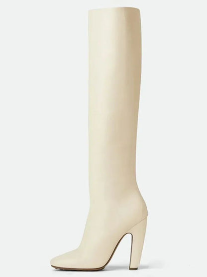 2025 Women's New Winter Coarse High Heels Knee Boots European and American Sexy Square Head Side Zipper Fashion Large Boots