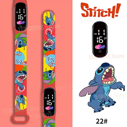 Relógios Digitais Infantis Disney Stitch Figuras de Anime LED Touch Luminoso Relógio Digital Esportivo Infantil à Prova D'Água Brinquedos de Aniversário