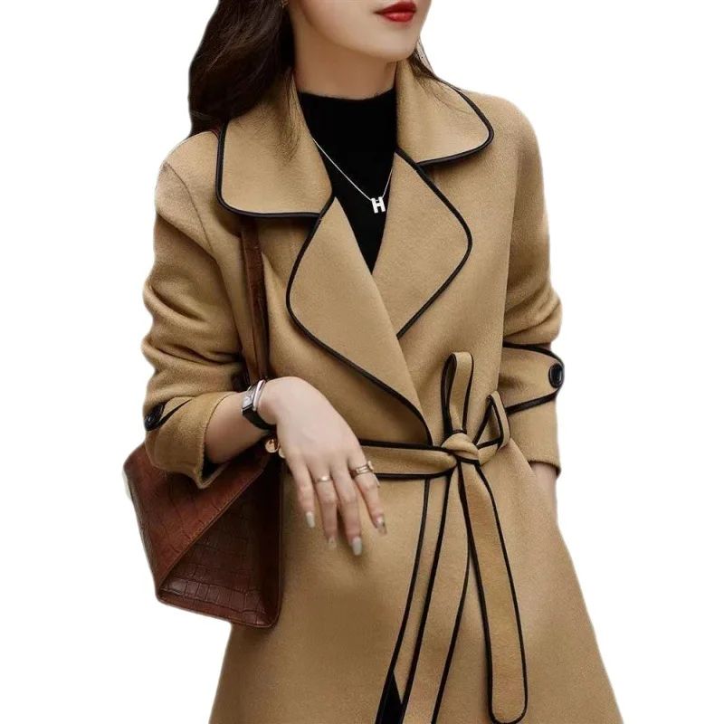 Double-Sided Woolen Coat Winter New Style Korean Version Cashmere Women's Mid-Length Fashionable Woolen Jacket Outerwear