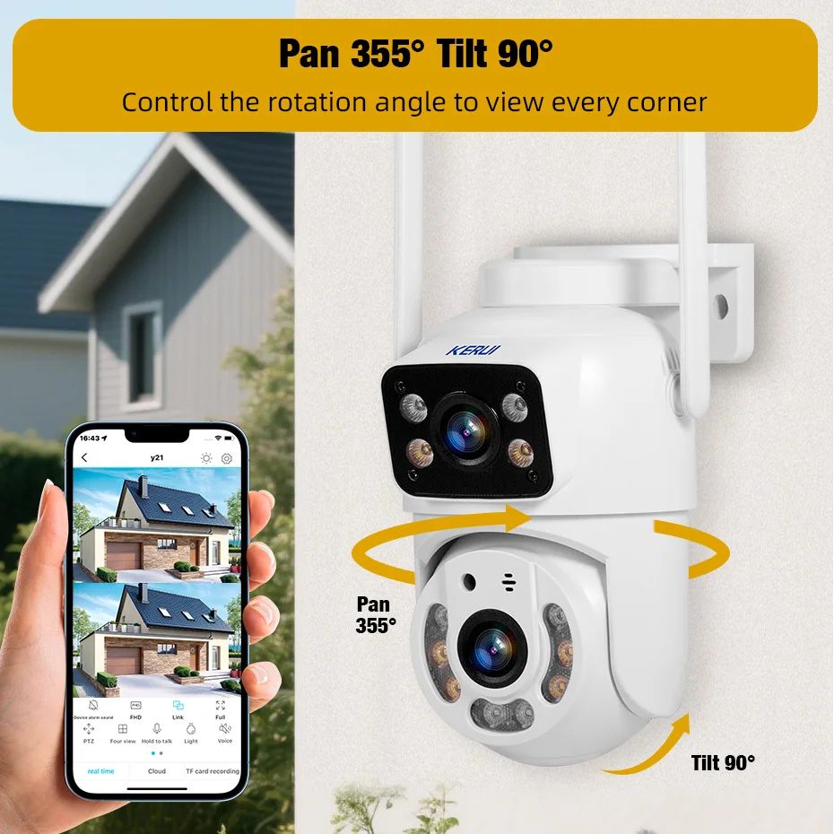 KERUI Dual Lens HD 10MP 5K PTZ Wifi IP Camera Wireless Outdoor CCTV Audio Video Surveillance Camera Night Vision Free AI Detect