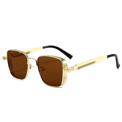 Óculos de Sol Masculinos Vintage Steampunk Quadrados Armação de Metal com Dobradiças de Mola Óculos Modernos para Motoristas Femininos