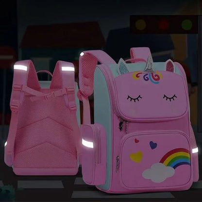 Mochila Escolar Feminina de Grande Capacidade Impermeável Estampa de Unicórnio