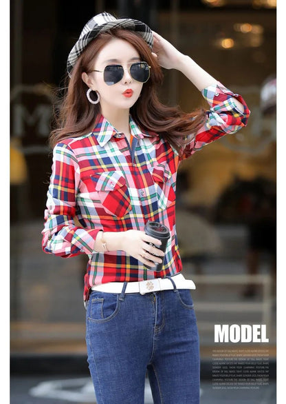 Thickened Fleece Women's Casual Shirt Korean Style All-Match Slim Fit Warm Plaid Elastic Large Size Button down Coat