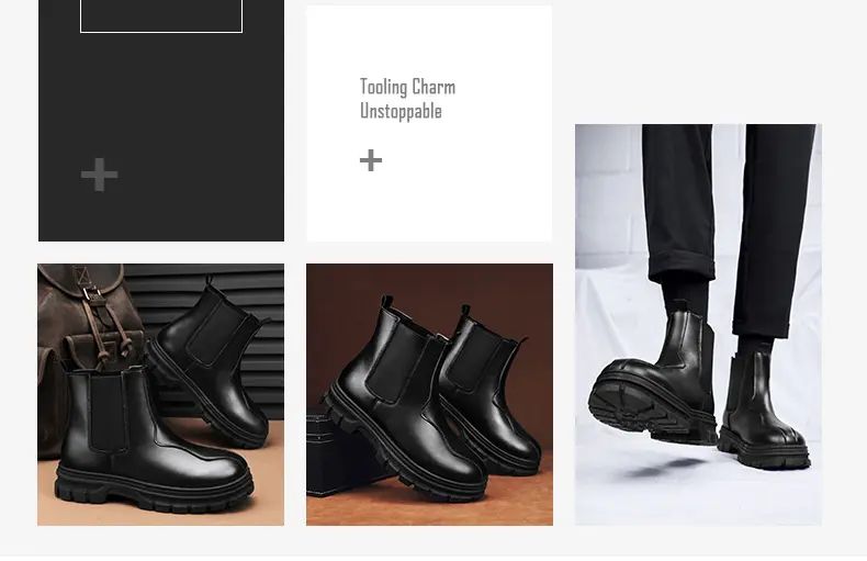 botas chelsea masculinas de luxo cano alto, sapatos de couro originais pretos da moda, bota plataforma de cowboy, bota chunky com cano longo elegante