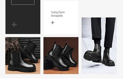 botas chelsea masculinas de luxo cano alto, sapatos de couro originais pretos da moda, bota plataforma de cowboy, bota chunky com cano longo elegante