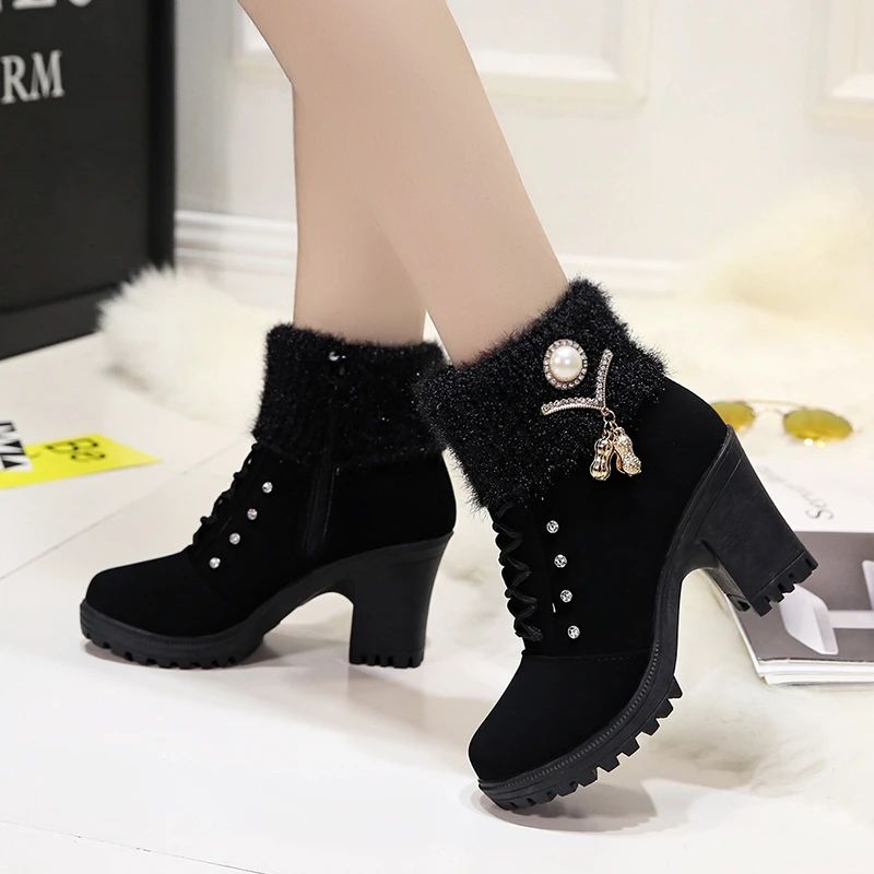 Women Boots Winter Designer High Heels Shoes for Women 2024 New Short Plush High Platform Ankle Boots Elegant Botas Mujer