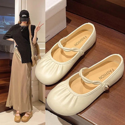 Summer 2025 Women's Flat Mary Jane Sandals Folded Beans Style Versatile Flats Fashionable French Bean Trend Ankle Cover PVC Mate