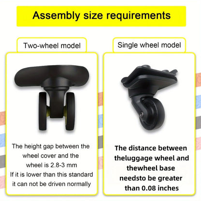 4 Peças de Capas de Silicone para Rodas de Bagagem, Protetores de Roda de Mala Autoadesivos Recortáveis, Rodas Silenciosas e Redução de Desgaste, Viagem