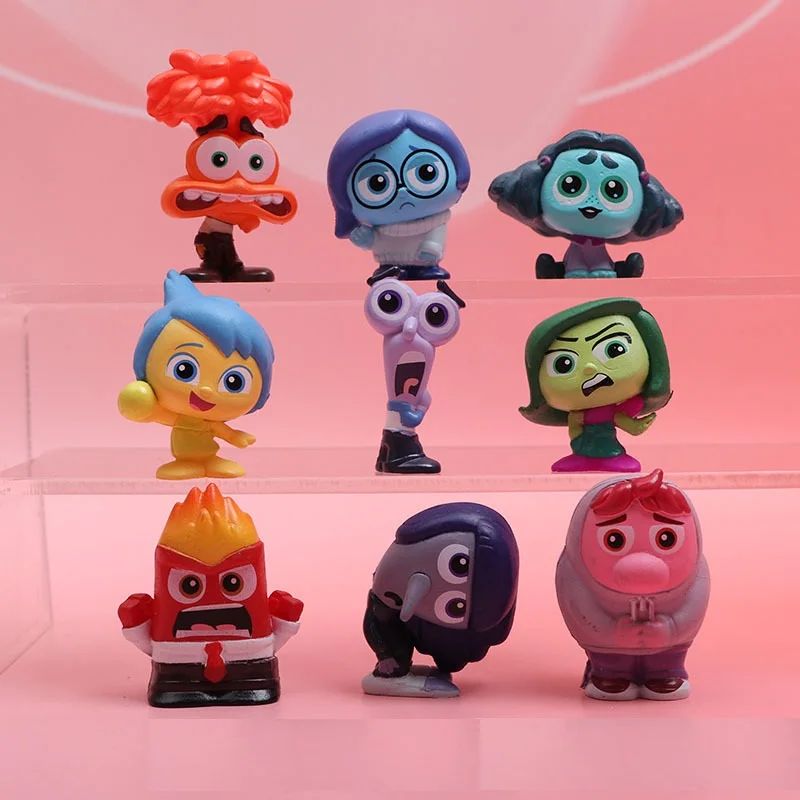 9 pçs/Conjunto Divertidamente 2 Bonecos de Ação Filme Desenho Animado Alegria Ansiedade Raiva Tristeza Nojo Medo Modelo Boneca Estatuetas Presente Infantil