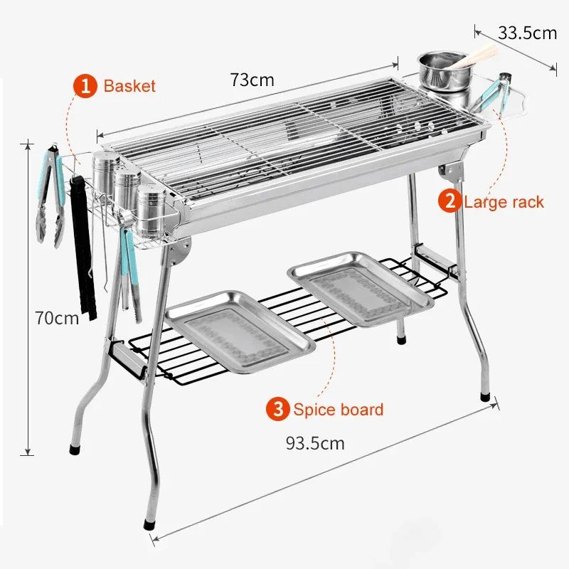 Stainless Steel Charcoal Grill Barbecue Tool Portable Free Installation Handle Folding  BBQ Cooking Grid  For  Park