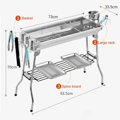 Stainless Steel Charcoal Grill Barbecue Tool Portable Free Installation Handle Folding  BBQ Cooking Grid  For  Park