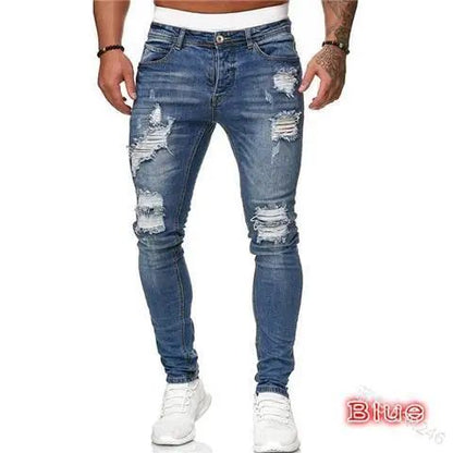 New Style Men's Hip Hop Slim Fit Jeans You And Smooths Your Silhouette Ripped Small Footwear Amazon WISH Badge Plus Size Jeans N