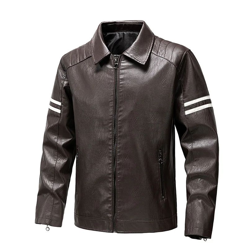 Men's Season Pu Motorcycle Leather Jacket Solid Color Lapels Jacket Coats Fashion Men's Top