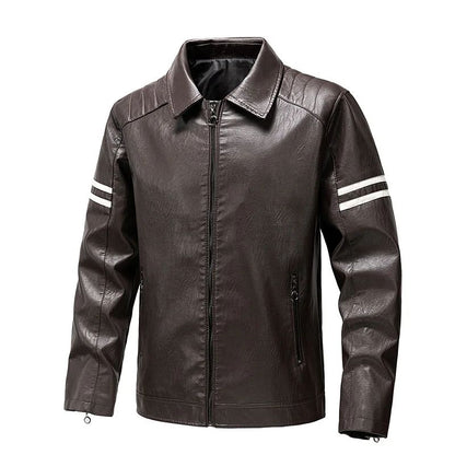 Men's Season Pu Motorcycle Leather Jacket Solid Color Lapels Jacket Coats Fashion Men's Top