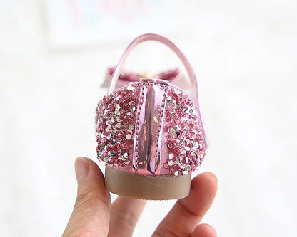 Fashion Girls Shoes Kids Flats Shoes Sequins Rhinestone Princess With Butterfly-Knot Flats Shoes For Students New Autumn 2022