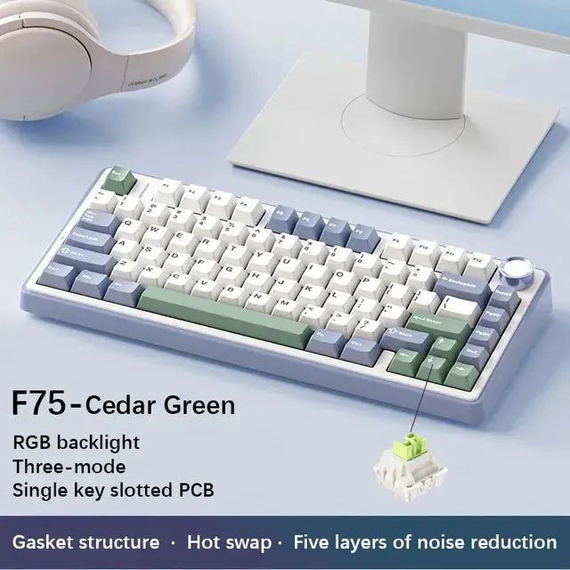 Teclado Mecânico Gamer AULA F75 RGB Layout 75% Gravação Lateral Gasket Mounted Personalizado 80 Teclas Keycaps PBT Teclado Sem Fio