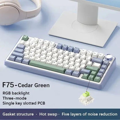 Teclado Mecânico Gamer AULA F75 RGB Layout 75% Gravação Lateral Gasket Mounted Personalizado 80 Teclas Keycaps PBT Teclado Sem Fio