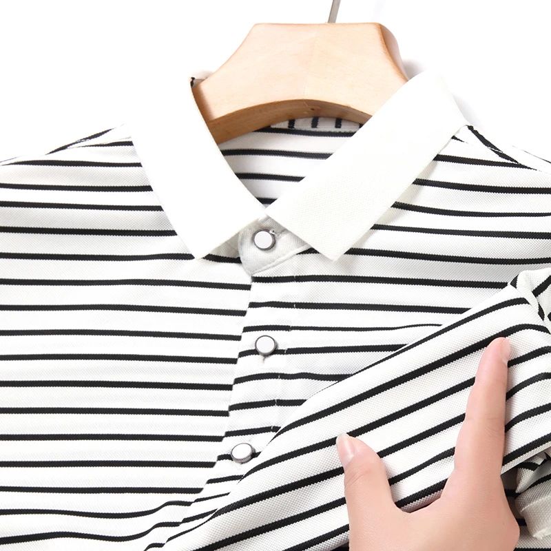 2024 Men's New Striped Cotton Business Casual Short Sleeved POLO Shirt Fashion Short Sleeved Comfortable and Breathable Top