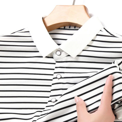 2024 Men's New Striped Cotton Business Casual Short Sleeved POLO Shirt Fashion Short Sleeved Comfortable and Breathable Top