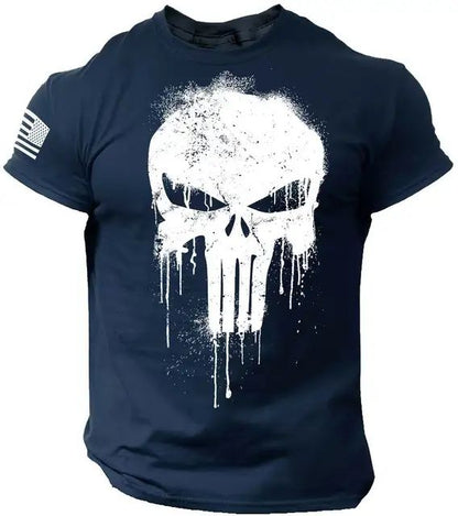 Summer Men's 3D Printed Military Patriotic Skeleton Drop T-shirt Fashion Oversized Crew Neck Sportswear Men's T-shirt