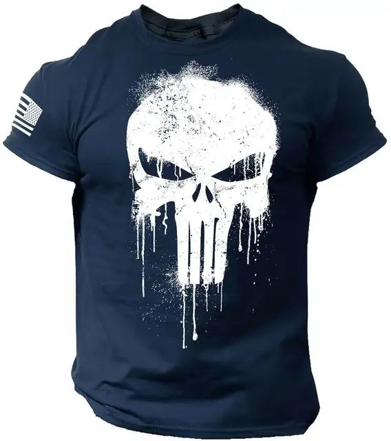 Summer Men's 3D Printed Military Patriotic Skeleton Drop T-shirt Fashion Oversized Crew Neck Sportswear Men's T-shirt