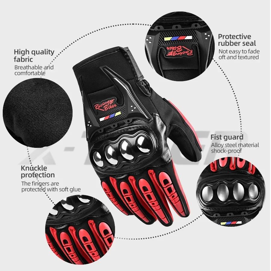 Luvas de Motocicleta de Inverno de Dedo Completo Antiderrapantes Resistentes ao Desgaste para Off-Road Luvas de Corrida de Motocicleta Quentes com Tela Sensível ao Toque Luvas de Ciclismo