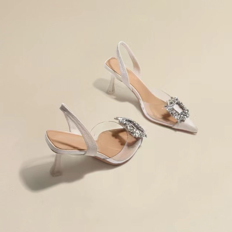 Sapatos Femininos de Salto Alto Primavera e Outono, Novos, Sexy, para Banquete, Confortáveis, Cristal, Transparentes, Cor Sólida, Bico Fino