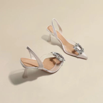 Sapatos Femininos de Salto Alto Primavera e Outono, Novos, Sexy, para Banquete, Confortáveis, Cristal, Transparentes, Cor Sólida, Bico Fino