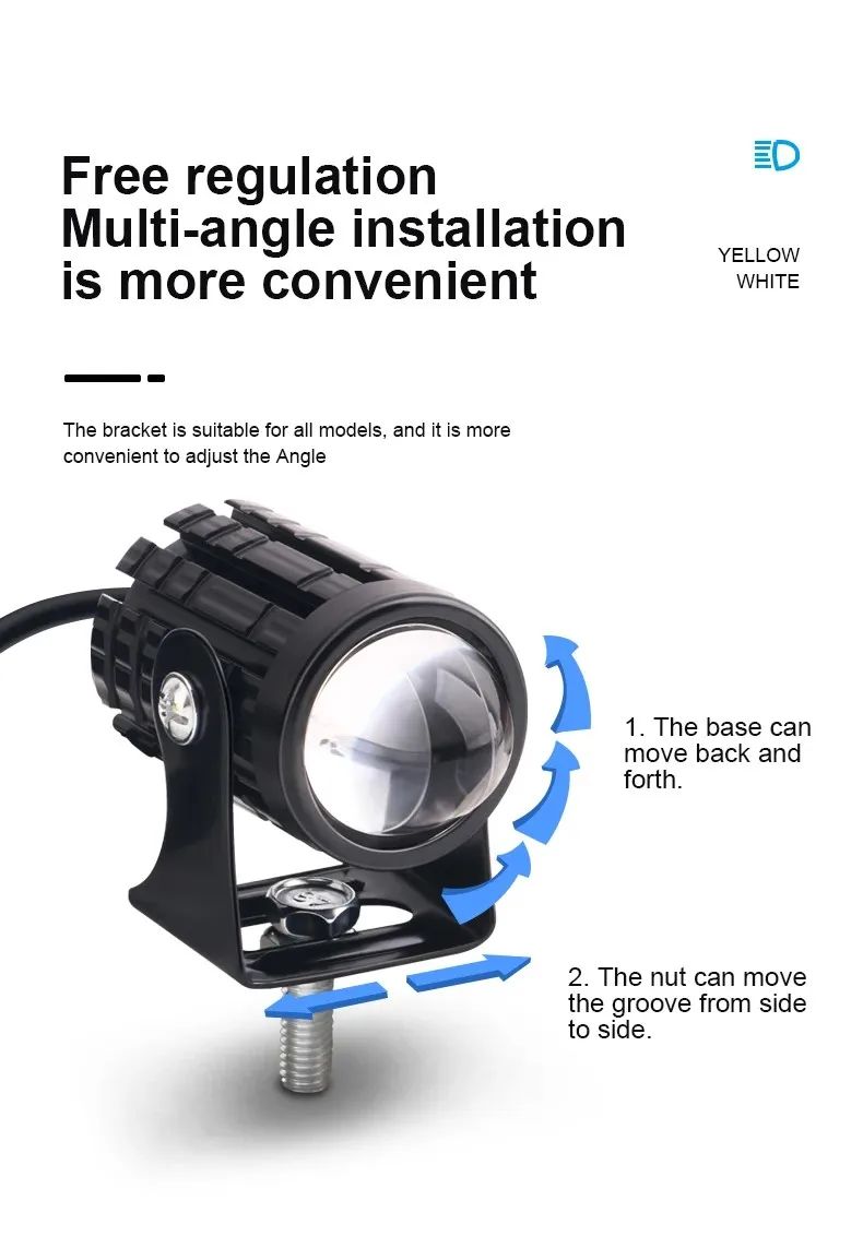Farol de LED Universal para Motocicleta Lente Projetor Duas Cores ATV Scooter Luz de Condução Luz de Neblina Holofote Auxiliar