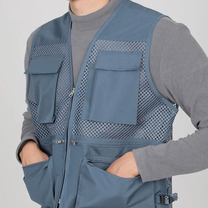 Colete Masculino Multibolsos em Tela - Leve e Respirável para Pesca e Fotografia com Alças Ajustáveis