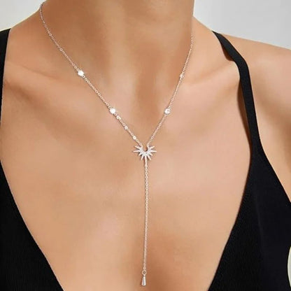 Colar com Pingente em Y de Aço Inoxidável para Mulheres e Meninas Elegante Moda Zircônia Cúbica com Borla Longa Gargantilha Joias de Presente