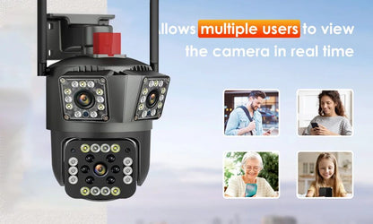 12MP Three Screen WIFI IP Camera Outdoor Three Lens PTZ Cam Ai Human Detection Waterproof Wireless CCTV Video Security Cameras