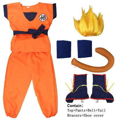 Adult Kids Son Goku Gui Carnival Cosplay Anime Costumes Halloween parties and Holiday Including Tail Wrist Wig Blue Gold Design