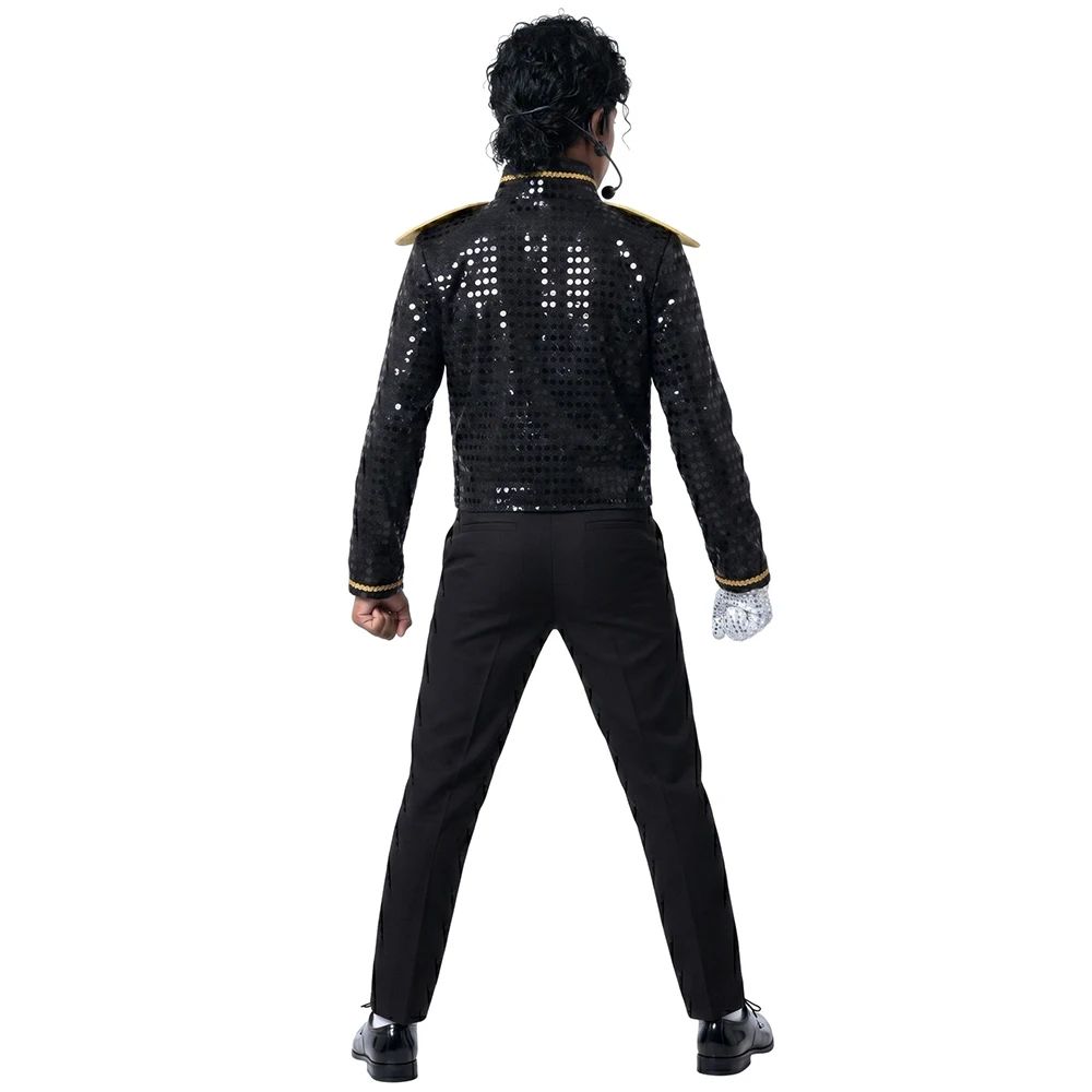 Kids Black Sequin Michael Jackson Jacket Gloves Set Boys MJ Cosplay Costume Halloween Tap Dance Stage Performance Outfit