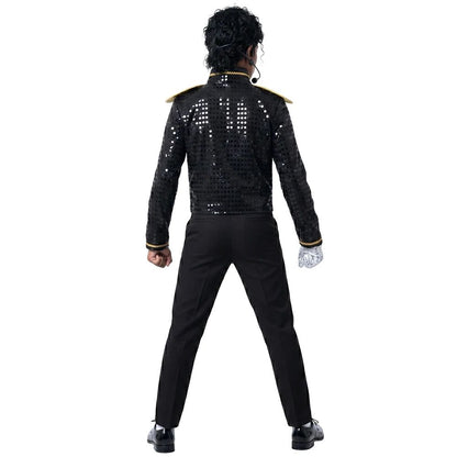 Kids Black Sequin Michael Jackson Jacket Gloves Set Boys MJ Cosplay Costume Halloween Tap Dance Stage Performance Outfit