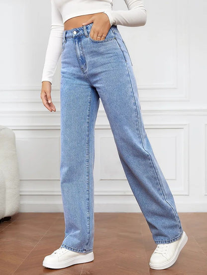 High Waist Straight Leg Jeans for Women New Style Cross-Border High Waist Slim Fit Long Jeans Trendy Women's Denim Pants