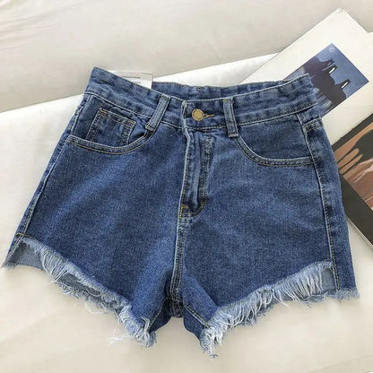 2025 New Summer Women High Wiast Raw Hem Denim Shorts Soild White Black Blue Korean Wide Leg Pants Mon Shorts  Jean Shorts
