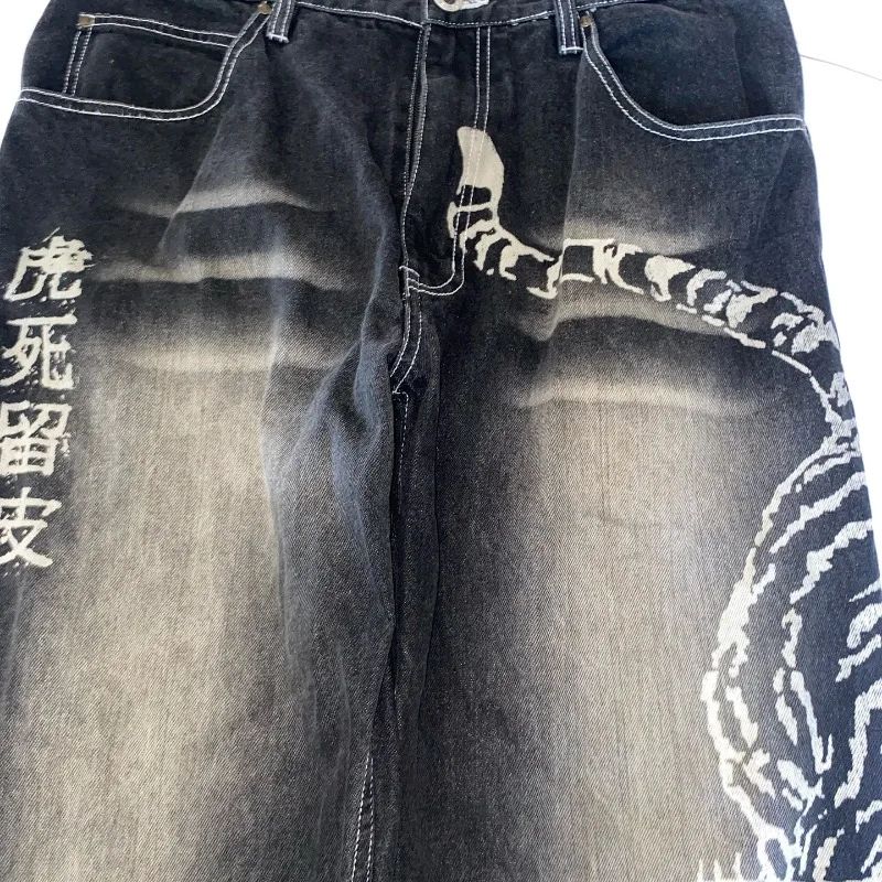 Y2K American New Fashion Tiger Print Loose Jeans Women High Street Harajuku Wind Trend Casual Joker High Waist Wide Leg Pants