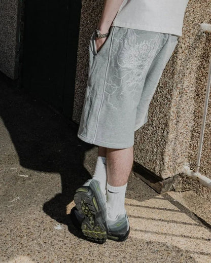 American Hip-hop Dragon Head Striped Casual Loose Shorts Men 2025 High Street Retro Punk Fashion Oversized Straight Pants Women