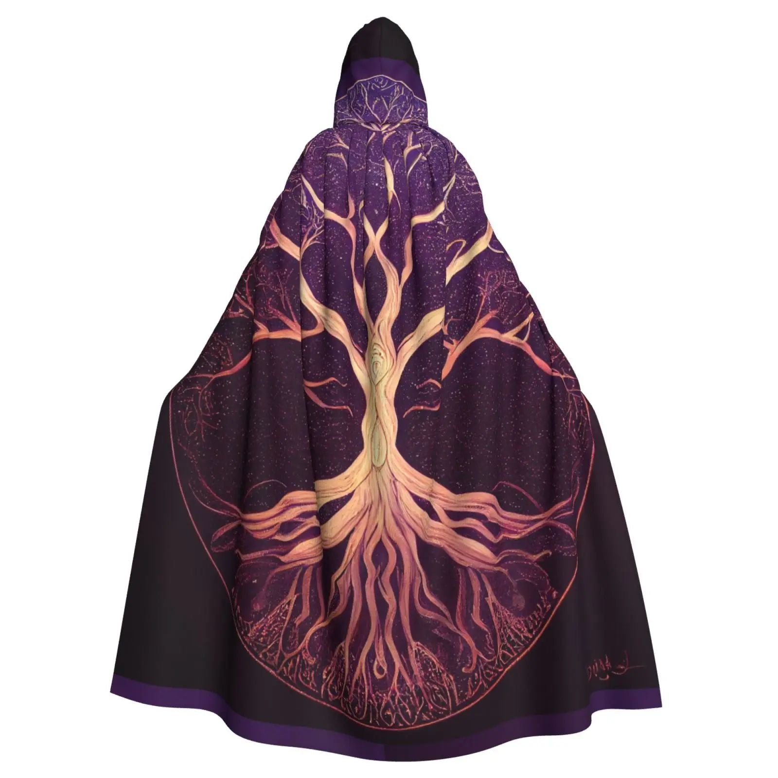 Tree Of Life Celtic Adult Cloak Cape Hooded Medieval Costume Witch Wicca Vampire Elf Purim Carnival Party