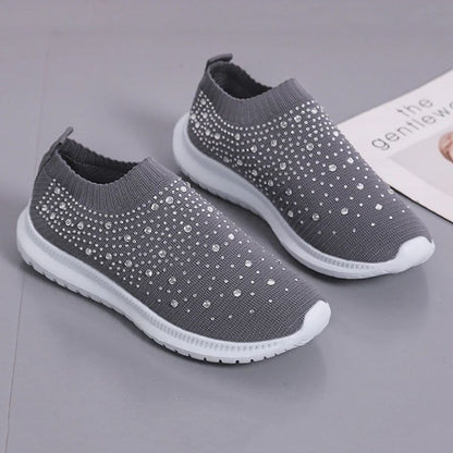 2024 New Crystal Breathable Mesh Sneaker Shoes for Women Comfortable Soft Bottom Flats Plus Size 43 Non Slip Casual Shoes Woman