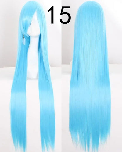 Pink 100Cm Long Staight Cosplay Wig Heat Resistant Synthetic Hair Anime Party wigs 42 color Colourful White