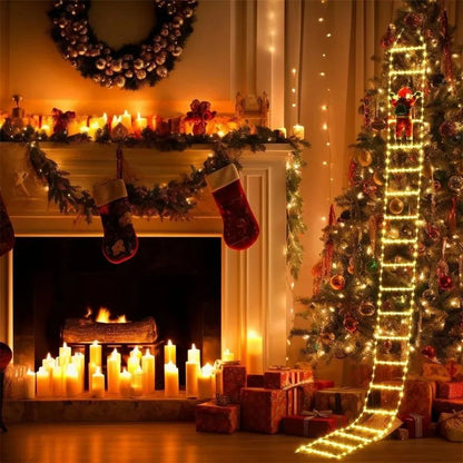 Decoração de Natal Luz Quente Casa Jardim Árvore de Natal Enfeite Presente Conector USB 3M Papai Noel Subindo Escada