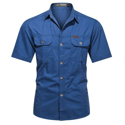 Men's Streetwear Casual Button Down Military Cargo Shirt Short Sleeve Cotton Dress Shirts For Hiking Fishing Golf Polos Shirts