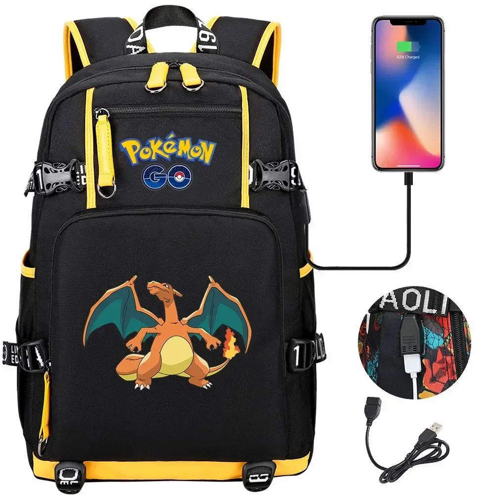 New Eevee Charizard USB Teenagers Schoolbags Women Men Laptop Travel Backpack Girl Boys Kids School Book Bags
