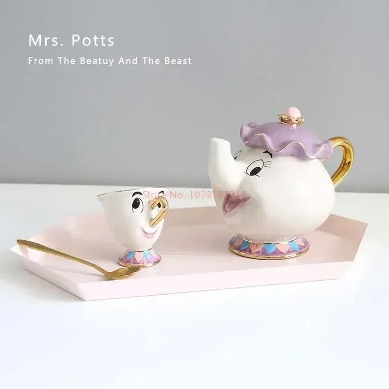 Disney Teapot Cute Cartoon Beauty And The Beast Coffee Pots Mug Mrs Potts Chip Cup Tea Cup Pots One Tea Set Droshipping Desk Gif