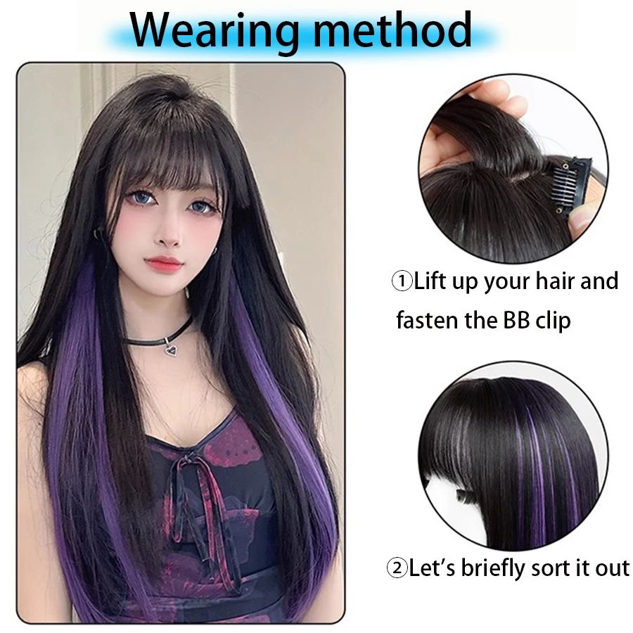 Tiras de coloração para mechas presas na orelha, extensões de cabelo coloridas de uma peça para cabelos longos femininos, adesivos invisíveis de peruca sintética