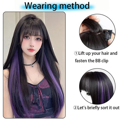 Tiras de coloração para mechas presas na orelha, extensões de cabelo coloridas de uma peça para cabelos longos femininos, adesivos invisíveis de peruca sintética